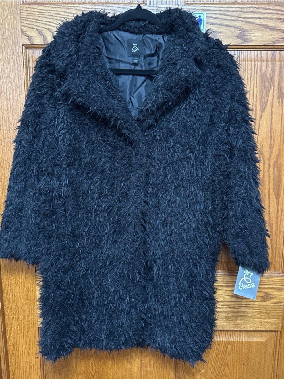 Art Class Girls Large 10/12 One Button Fuzzy Faux-Fur Coat With Pockets